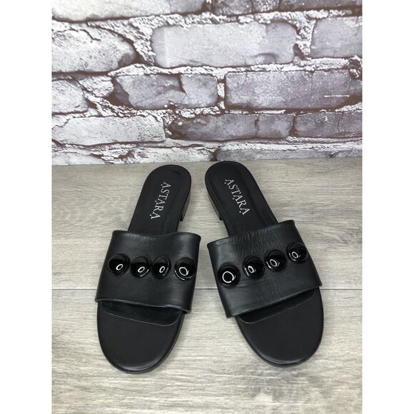 ASTARA Sahara Black Onyx Leather Handmade Slides Heel Sandals Women’s 8M US/39EU - Picture 9 of 16